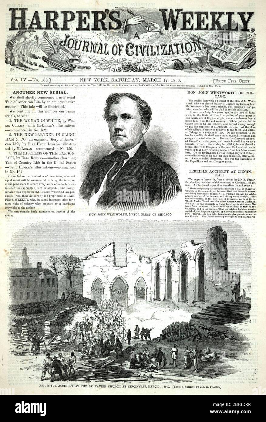 Hon John Wentworth Bürgermeister von Chicago von Harpers Weekly März 17 1860 gewählt. Stockfoto