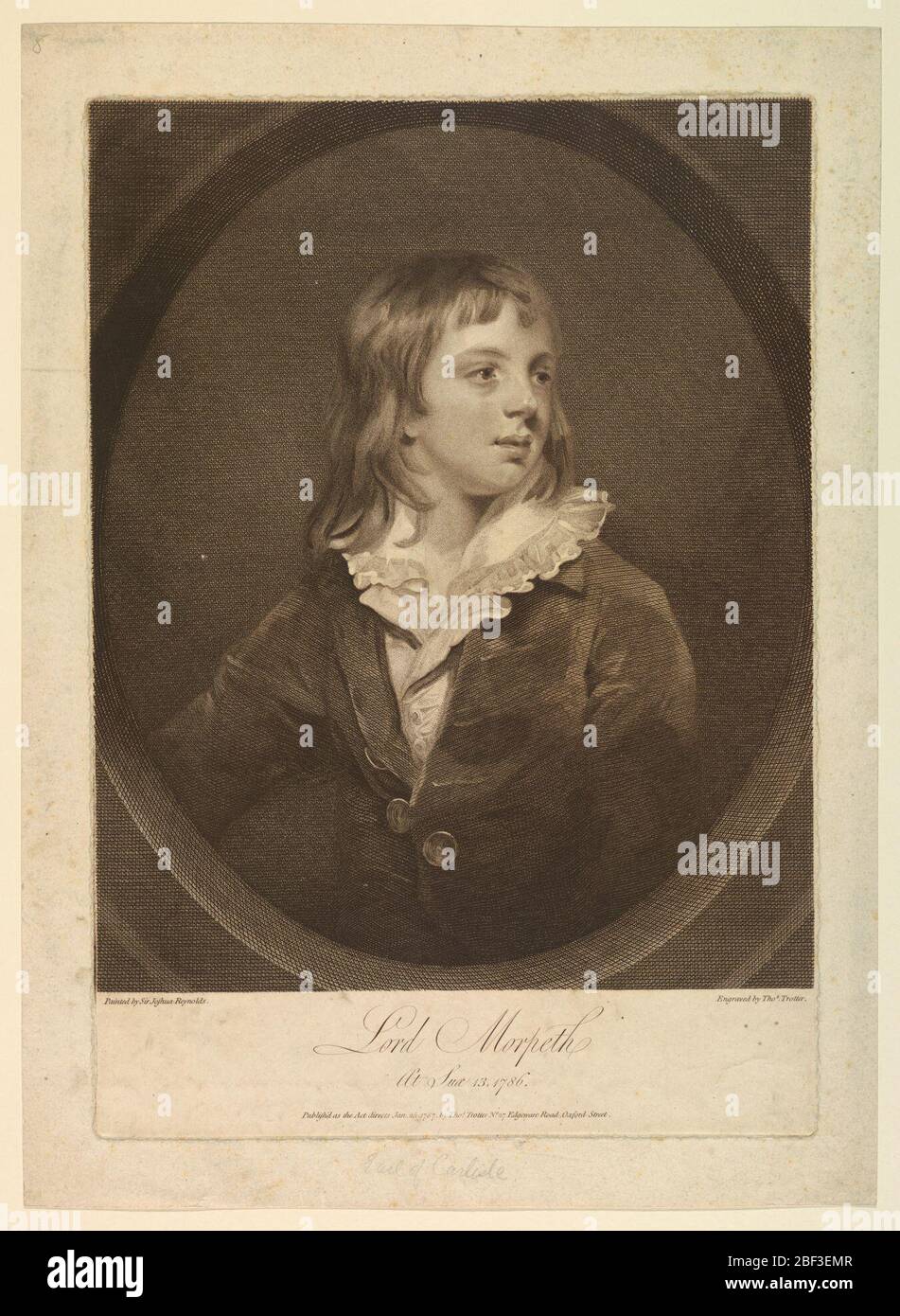 Porträt von George Howard Sechster Earl of Carlisle Viscount Morpeth. In einem ovalen Medaillon, der halblangen Figur eines Jugendlichen, frontal gesehen, drehte sich sein Kopf leicht nach rechts. Porträt von George Howard, 6. Earl of Carlisle, Viscount Morpeth (1773-1848). Stockfoto