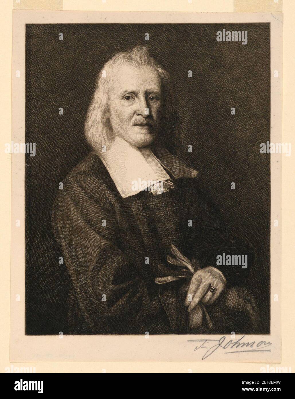 Oliver Cromwell. Halblanges Porträt von Oliver Cromwell (1599-1658), sitzend, halb rechts, Kopf frontal gedreht. Er hält seine Handschuhe in der linken Hand. Stockfoto