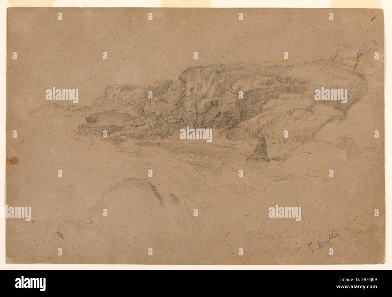 Studieren Sie von der Natur. Ein felsiger Ufer, mit kleinen Hämmern. Stockfoto