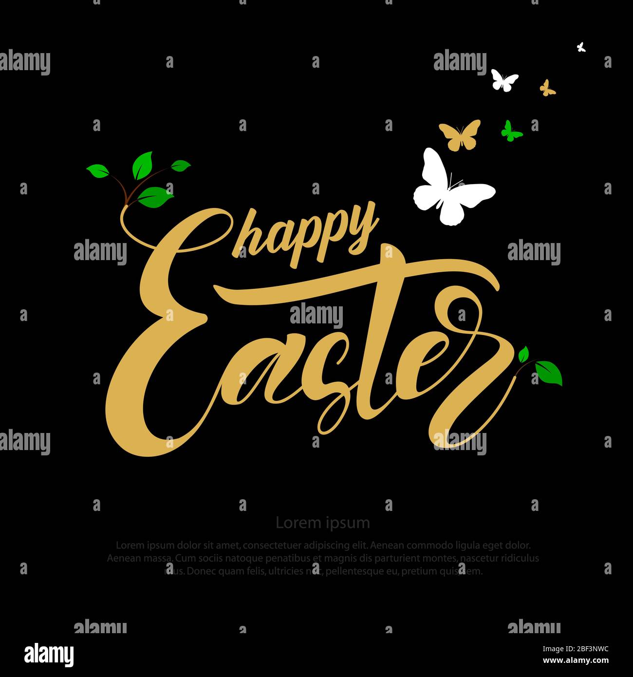 Quadratisches Banner Frohe Ostern auf schwarzem Hintergrund Stock Vektor