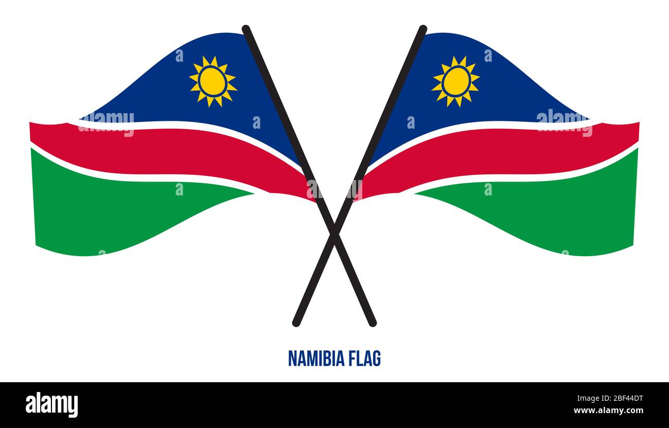 Namibia Flagge schwenkten Vector Illustration auf weißem Hintergrund. Namibia Nationalflagge. Stockfoto