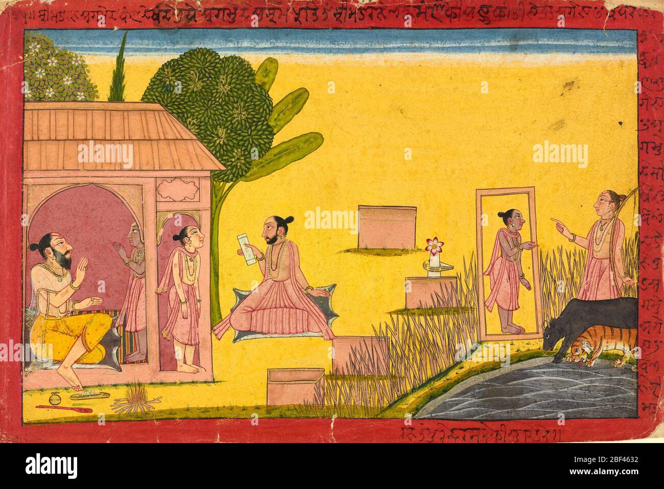 Lakshmana in der Einsiedelei Folio aus einem Ramayana. Raja Raghbir SinghSotheby's (London)Ralph and Catherine BenkaimCatherine Glynn BenkaimRaja Raghbir Singh, Shangri, Kullu Valley, India.1970Verkauf, London, Sotheby's, Orientalische Handschriften und Miniaturen, 15. Juli 1970, Lot-Nr. Stockfoto