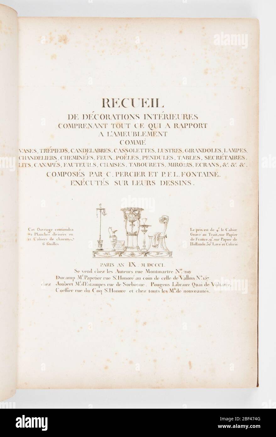 Recueil de decorations intrieures comprenant tout ce qui a rapport a lornement. Buch von Charles Percier und Pierre-François-Léonard Fontaine, 'Recueil de decorations intérieures comprenant tout ce qui a Rapport a l'ornement' (1801-12). Stockfoto