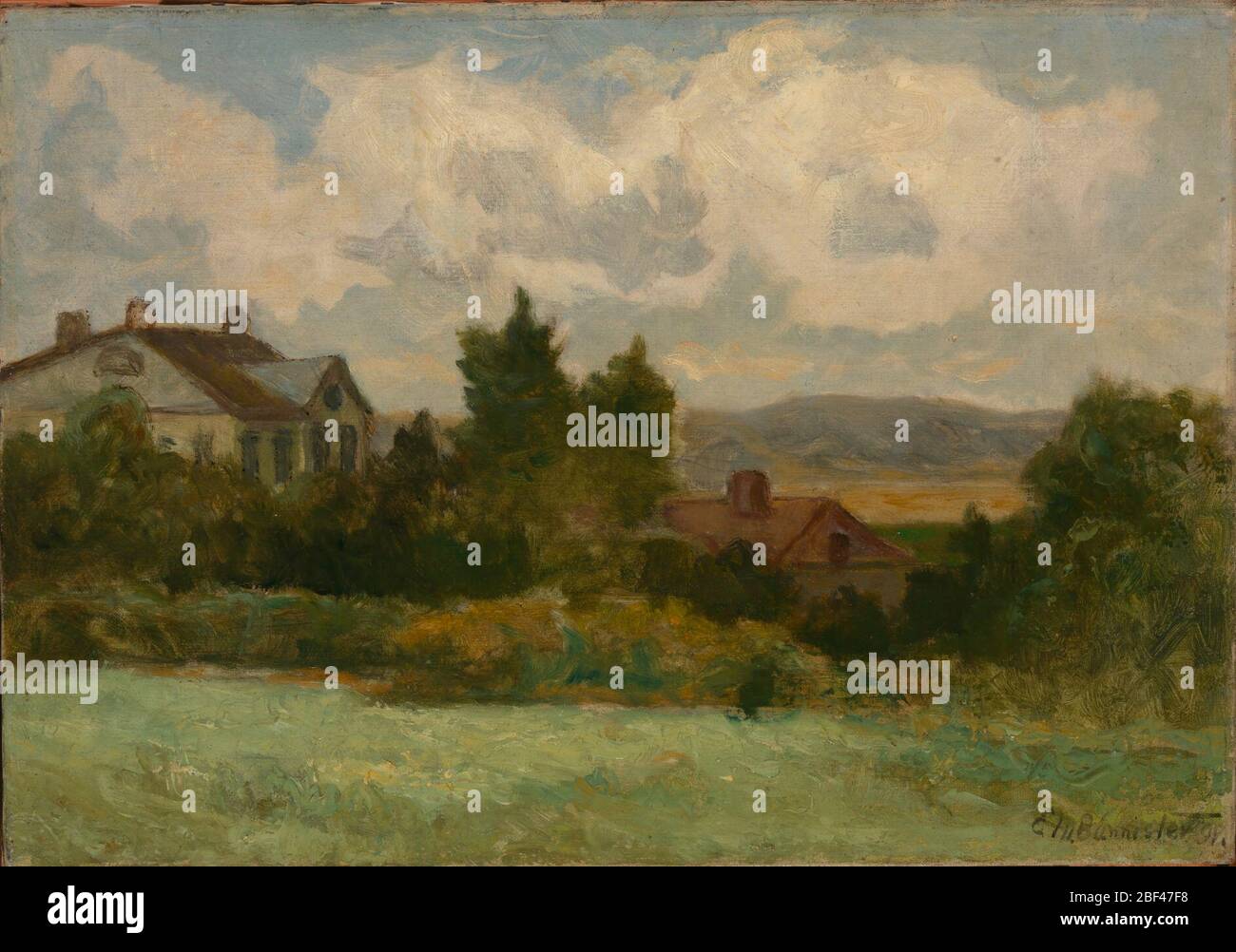 Unbenannte Häuser und Bäume. Stockfoto