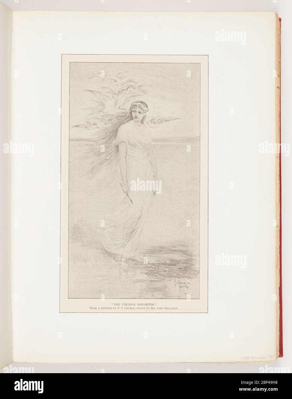 Die Wikinger Tochter Illustration für Harpers New Monthly Magazine. Mitte, Frau mit langen Haaren und Kleid wogenden im Wind. Oben links, Vögel. Ilustration für Harper's New Monthly Magazine. Stockfoto