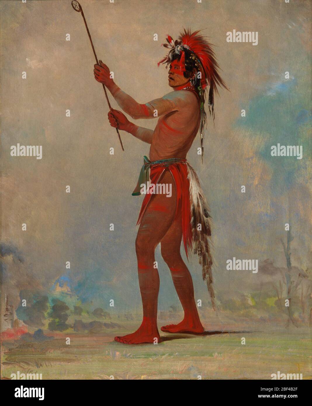 Wechshtadota Red man ein angesehener Ballspieler. George Catlin malte zwei Porträts von Sioux-Indianern mit „Kugelstäben“ in der Hand, während er in Fort Snelling, nahe der Kreuzung der Mississippi und Minnesota Flüsse, war. Stockfoto