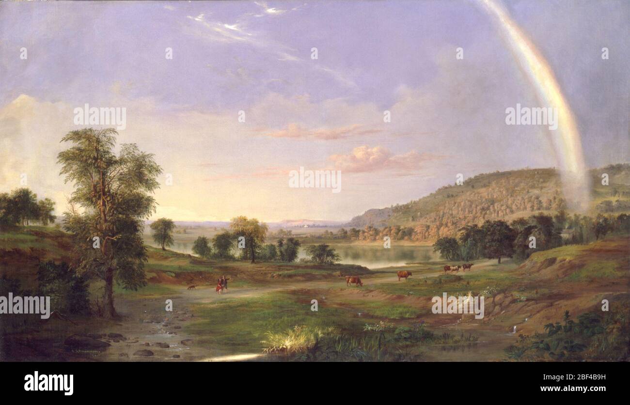 Landschaft mit Regenbogen. Robert Seldon Duncanson war Amerikas bekanntster afroamerikanischer Maler in den Jahren um den Bürgerkrieg. Er lebt in Cincinnati und wurde von Abolitionisten unterstützt, die seine Bilder kauften und seine Reise nach Europa sponserten, um bei den Alten Meistern zu studieren. Stockfoto Landschaft mit Regenbogen. Robert Seldon Duncanson war Amerikas bekanntster afroamerikanischer Maler in den Jahren um den Bürgerkrieg. Er lebt in Cincinnati und wurde von Abolitionisten unterstützt, die seine Bilder kauften und seine Reise nach Europa sponserten, um bei den Alten Meistern zu studieren. Stockfoto