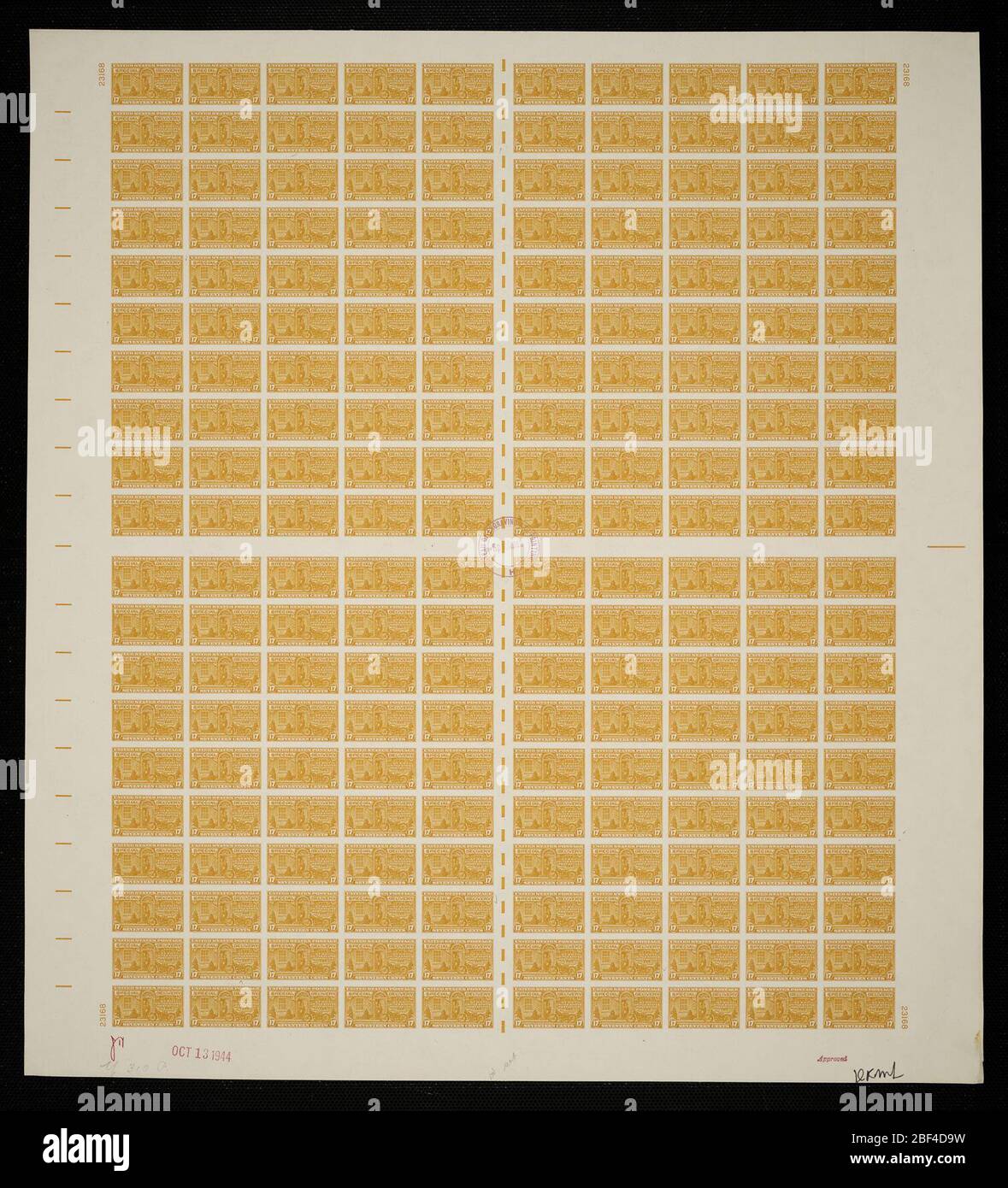 17c Motorrad Lieferung plattenfest. Zertifizierte Plattenproofs sind der letzte gedruckte Proof der Platte vor dem Druck der Stempel im Büro für Gravur und Druck. Diese Plattenproofs sind jeweils eindeutig, mit den Genehmigungsunterschriften und dem Datum. Stockfoto