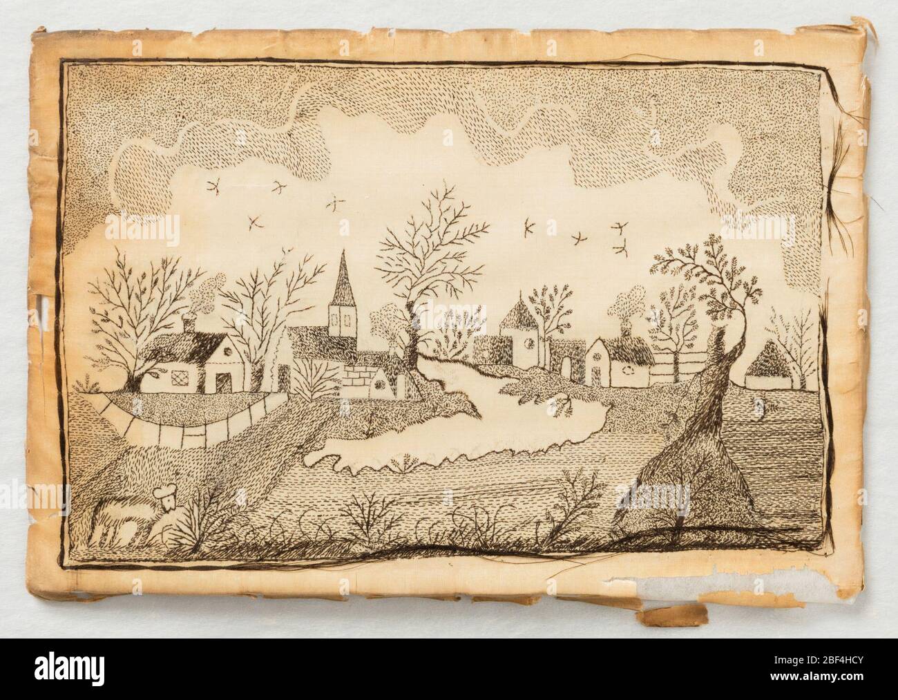 Probenehmer. 'Print'-Arbeitsbild der ländlichen Landschaft in Schwarz-Weiß. Stockfoto