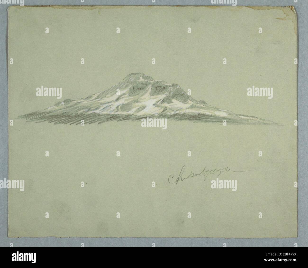 Schneebedeckter Gipfel des Mount Chimborazo Ecuador. Horizontale Ansicht des schneebedeckten Gipfels des Monte Chimborazo, von der gleichen Stelle wie in 1917-4-1337. Stockfoto