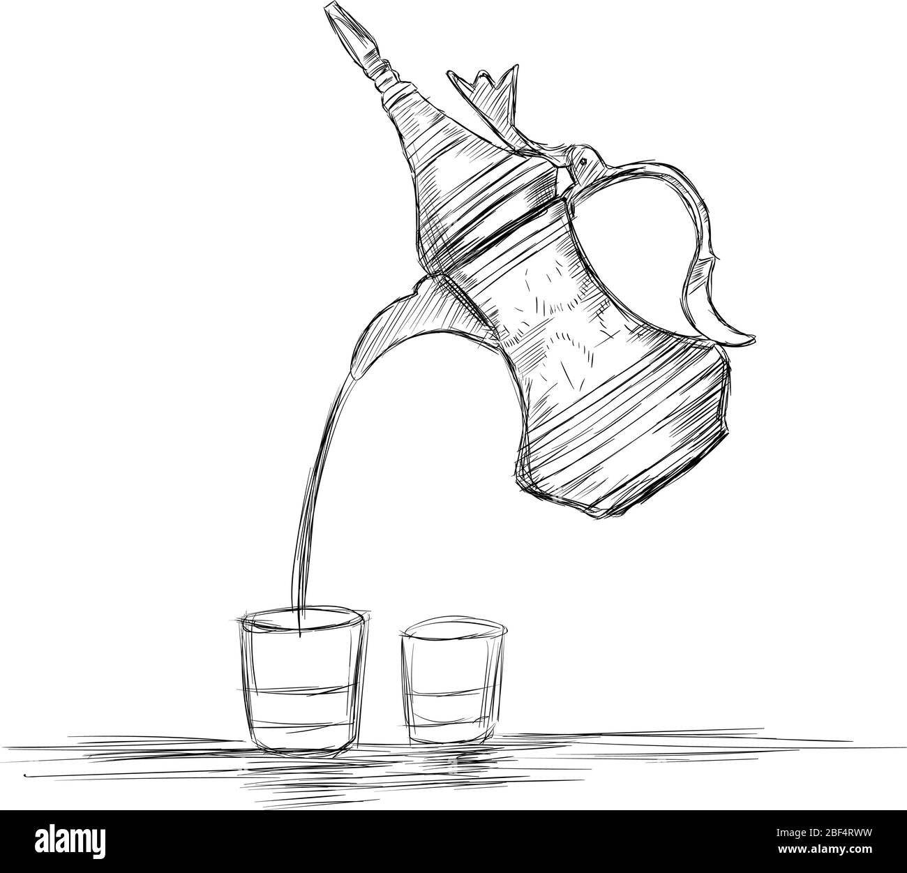 Kultur des Nahen Ostens Dallah - Vektor Illustration der arabischen Kaffeekanne und Tassen Stock Vektor