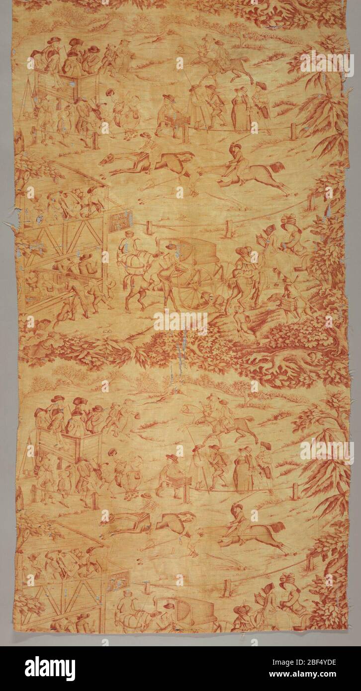 Das Turf Inn. Ein Pferderennen vor einer Tribüne mit dem Schild "The Turf Inn". In rot auf weiß. Stockfoto