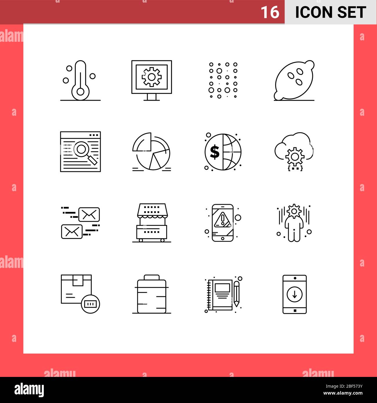 16 Benutzeroberfläche Umriss Pack von modernen Zeichen und Symbole von Browser, Früchte, Unstruktur, Obst, Dessert editierbar Vektor Design-Elemente Stock Vektor
