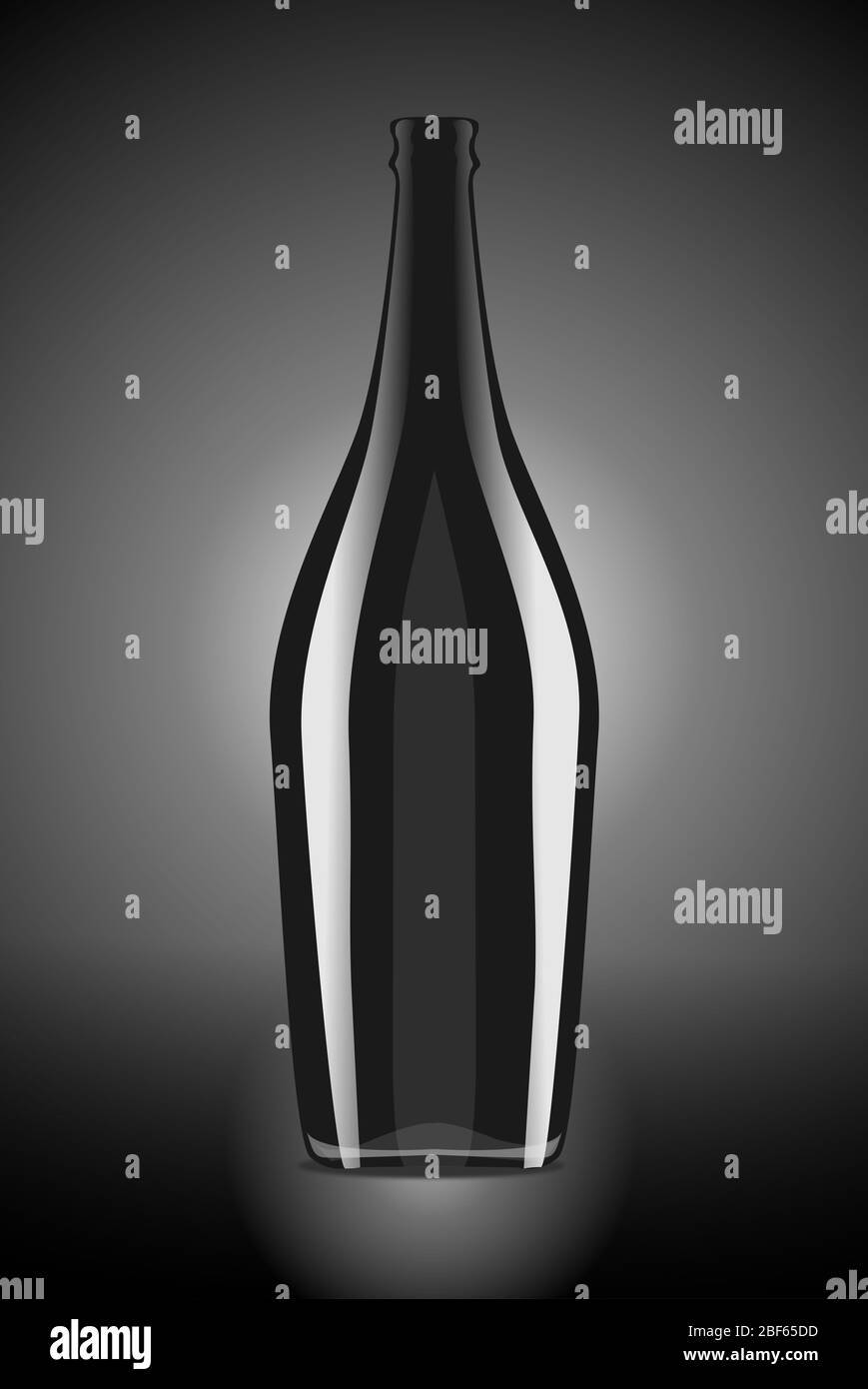 Eine Illustration der Weinflasche auf Blach Hintergrund Stockfoto