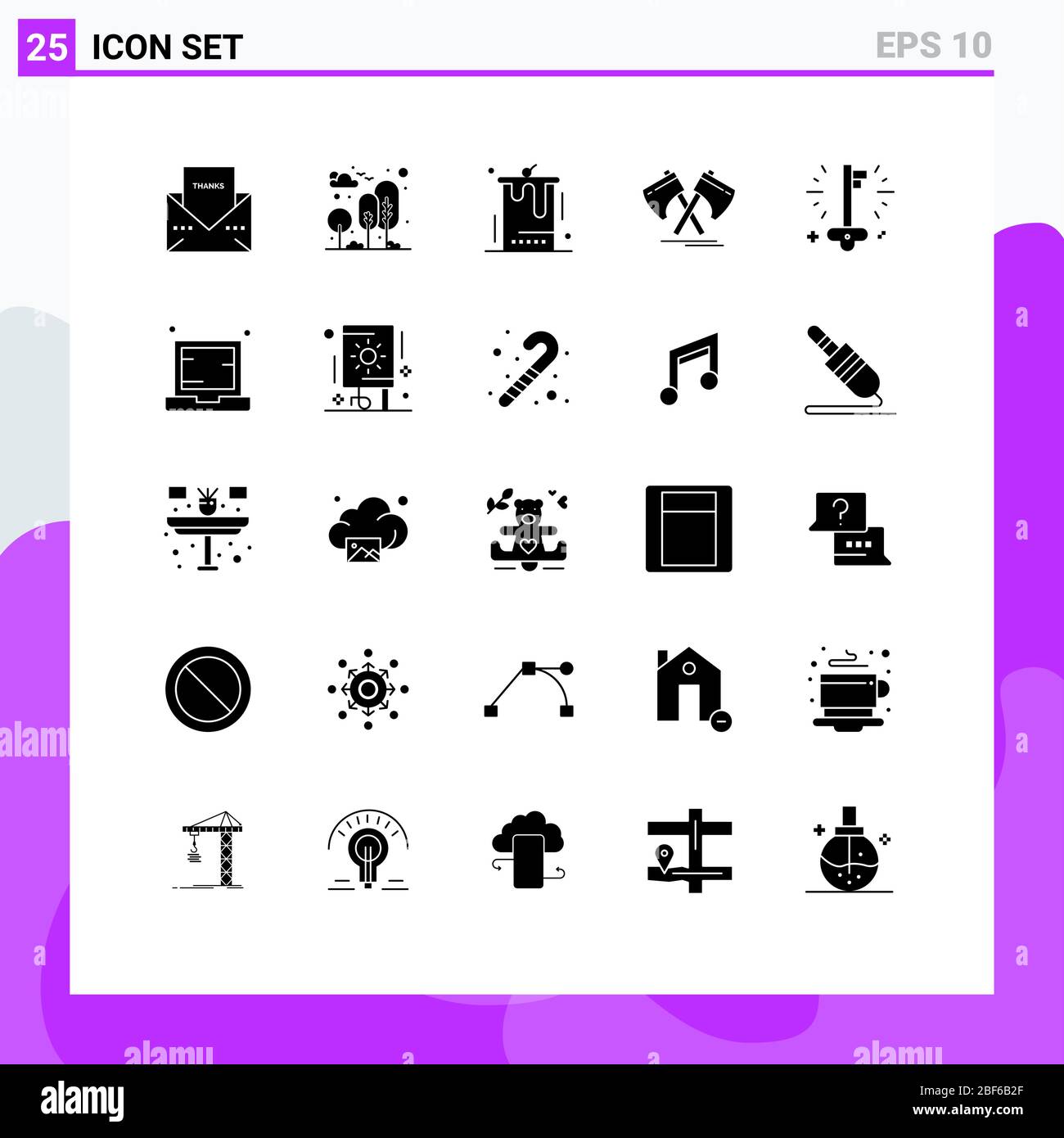 25 Kreative Symbole Moderne Zeichen und Symbole von Werkzeug, Axt, Park, Hochzeit, Dessert editierbare Vektor Design-Elemente Stock Vektor
