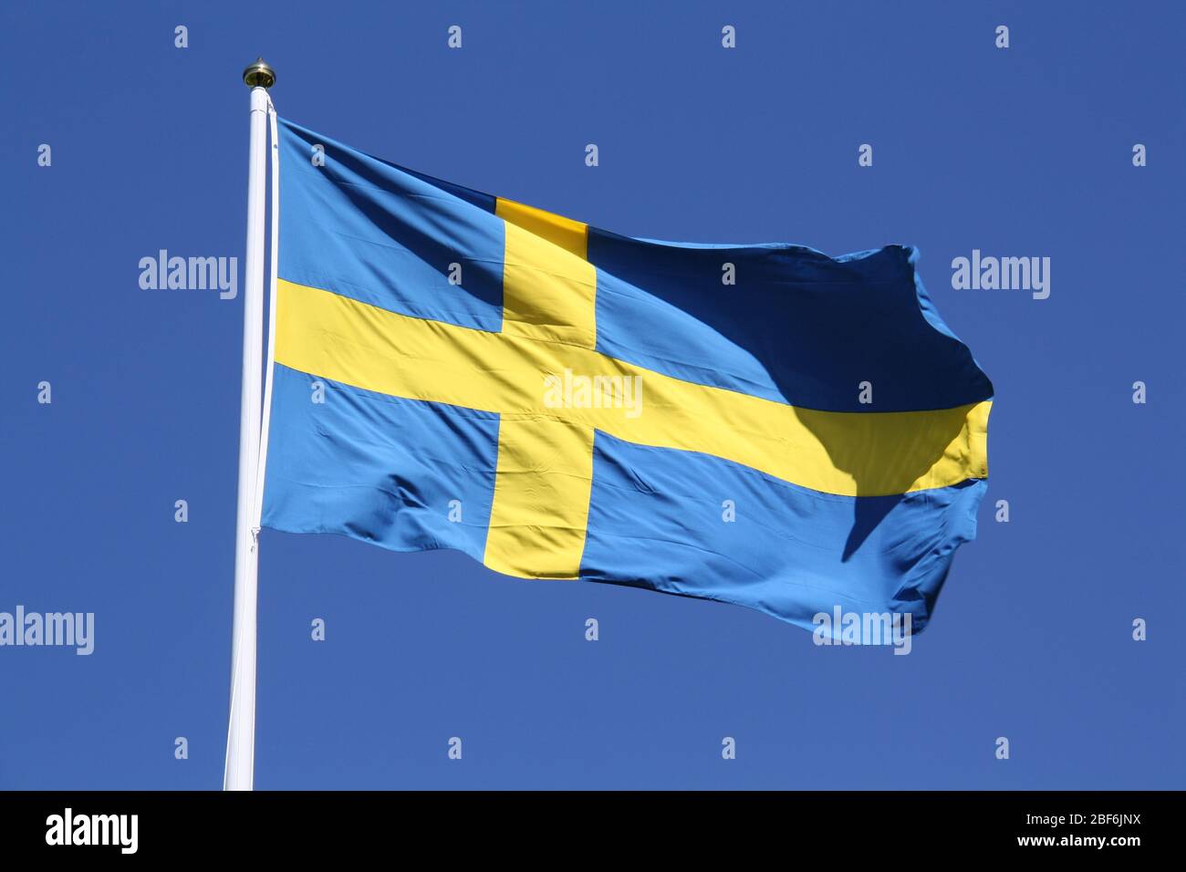 Ein schönes Bild einer schwedischen Flagge. Stockfoto