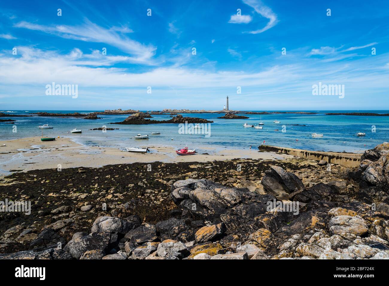 Plouguerneau, Frankreich - 1. August 2018: Der Leuchtturm von Ile Vierge, Finistere, Bretagne. Stockfoto