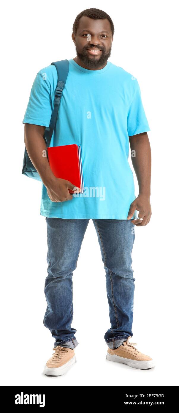 Männlich afroamerikanischen Studenten auf weißem Hintergrund Stockfoto