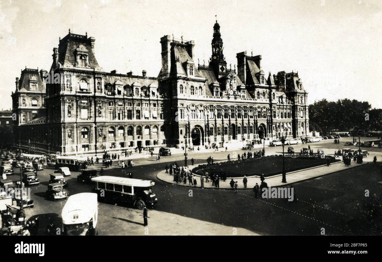 Vue de lla Place de l'Hotel de ville a Paris - Postkarte 1940 Ca Privatsammlung Stockfoto