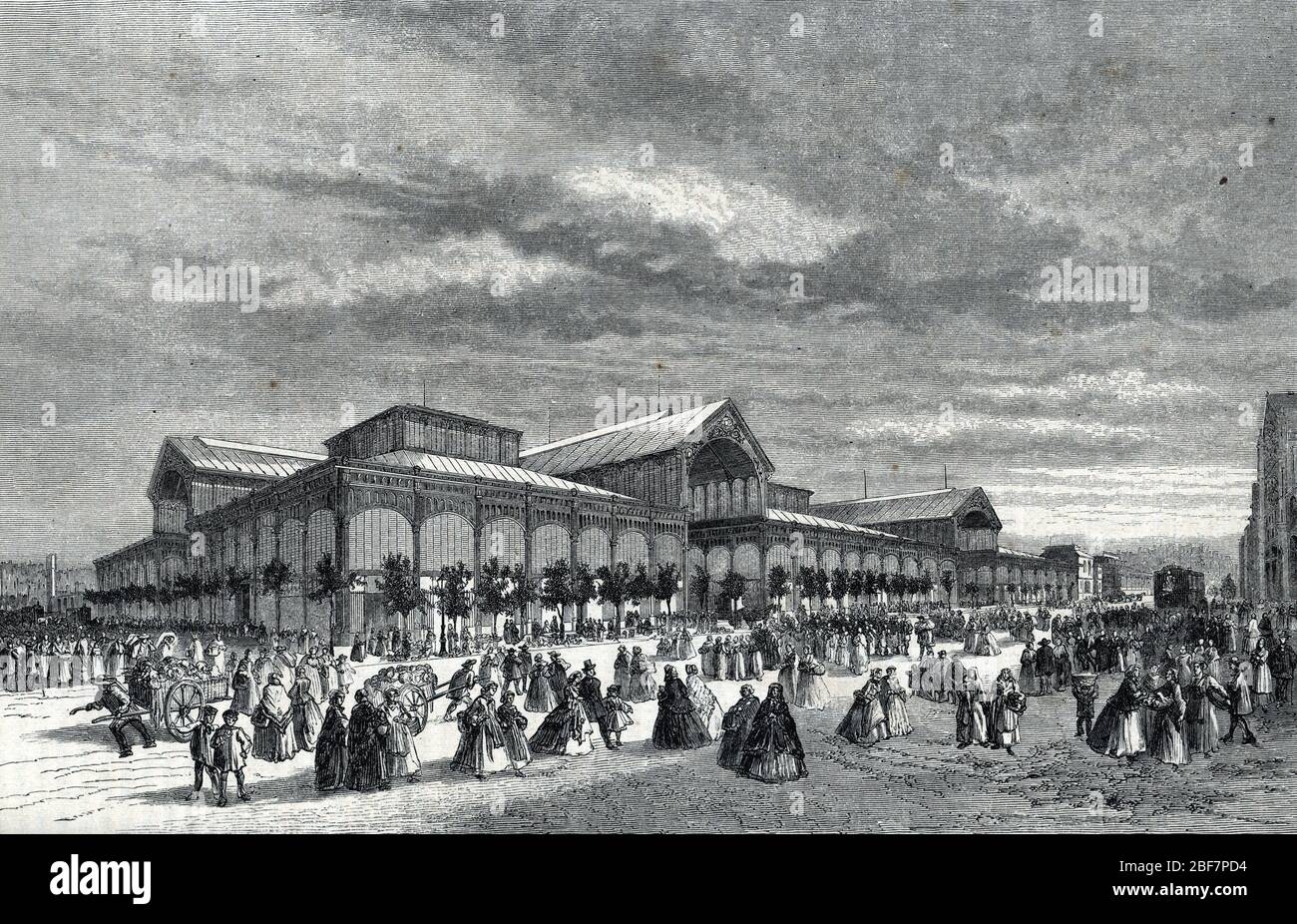 Vue generale des halles centrales de Paris Gravure tiree de 'Le magasin pittoresque' 1862 Collection privee Stockfoto