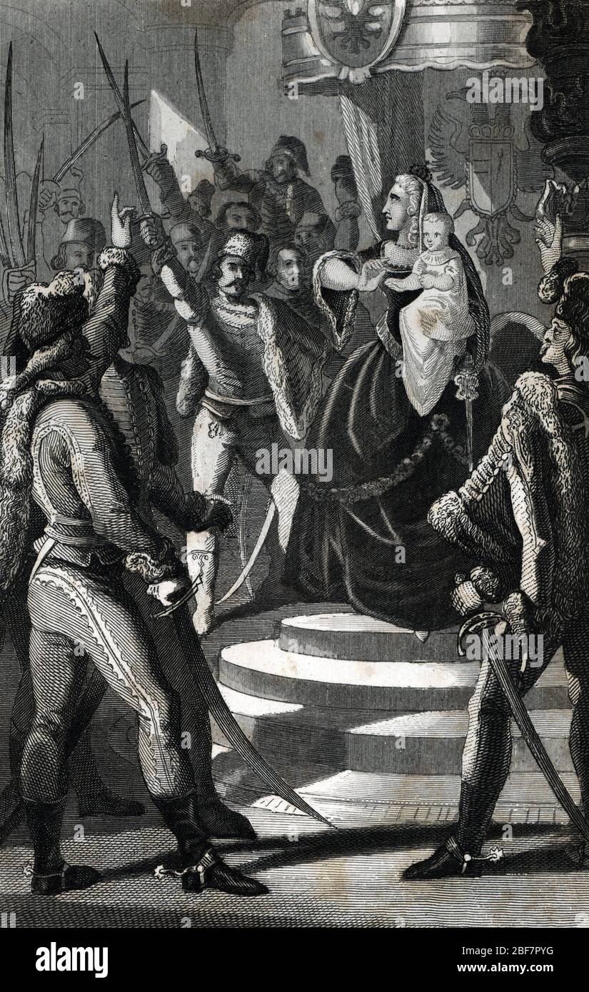 Guerre de succession d'autriche : l'imperatrice Marie-Therese (Marie Therese) d'Autriche (1717-1780) recevant lors de sa visite du parlement de Bratis Stockfoto