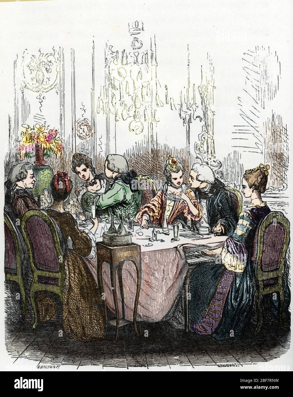 Le roi Louis XV (1710-1774) et Jeanne-Antoinette Poisson, Marquise de Pompadour (1721-1764) lors d'un souper a Choisy le roi (Choisy-le-roi) Val de Ma Stockfoto