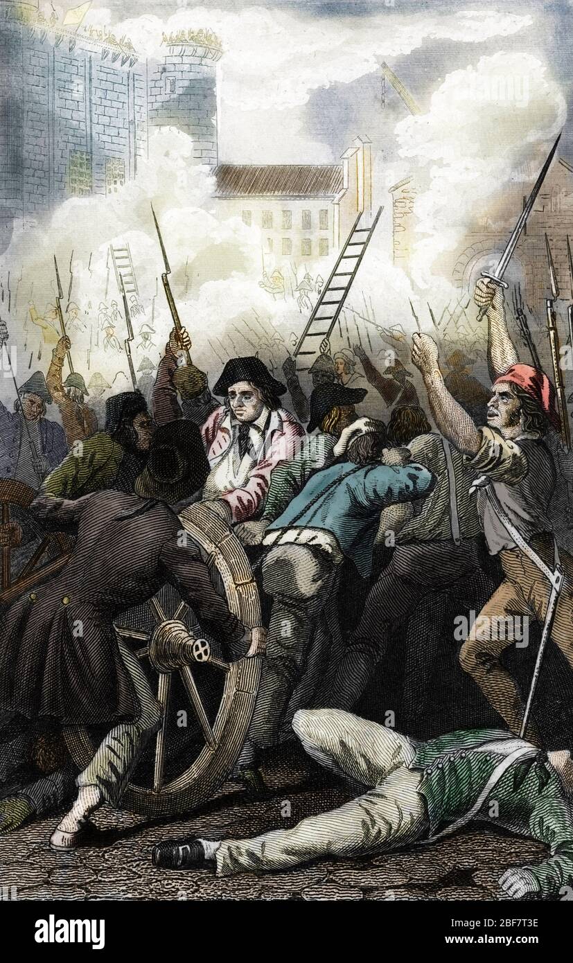 Revolution Francaise : la Pry de la bastille le 14/07/1789 (Französische Revolution : der Sturm der Bastille, 14. juli 1789 Paris) Gravure tiree de 'B Stockfoto