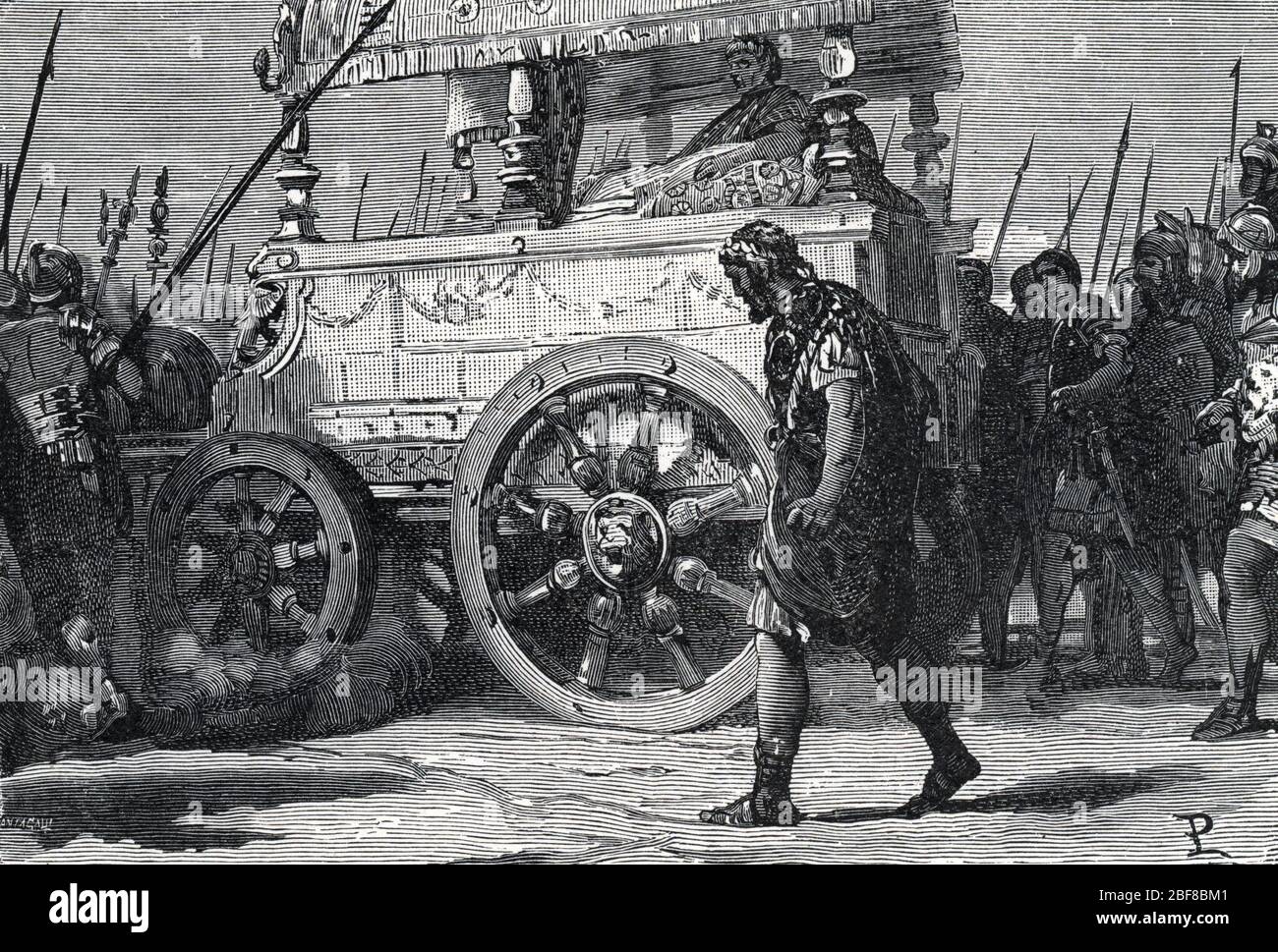 'L'empereur Diocletien demütigend Galere publicement en l'obligeant ein Marcher devant son char sur une distance d'un mille apres sa defaite contre l'ar Stockfoto