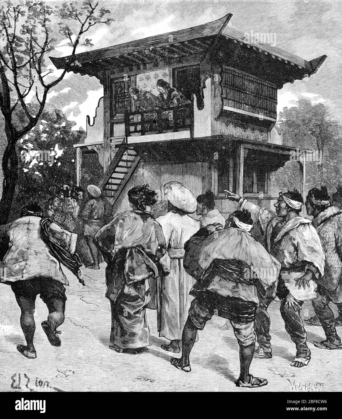 Traditionelles Japanisches Haus Japan. Vintage oder Alte Illustration oder Gravur 1889 Stockfoto