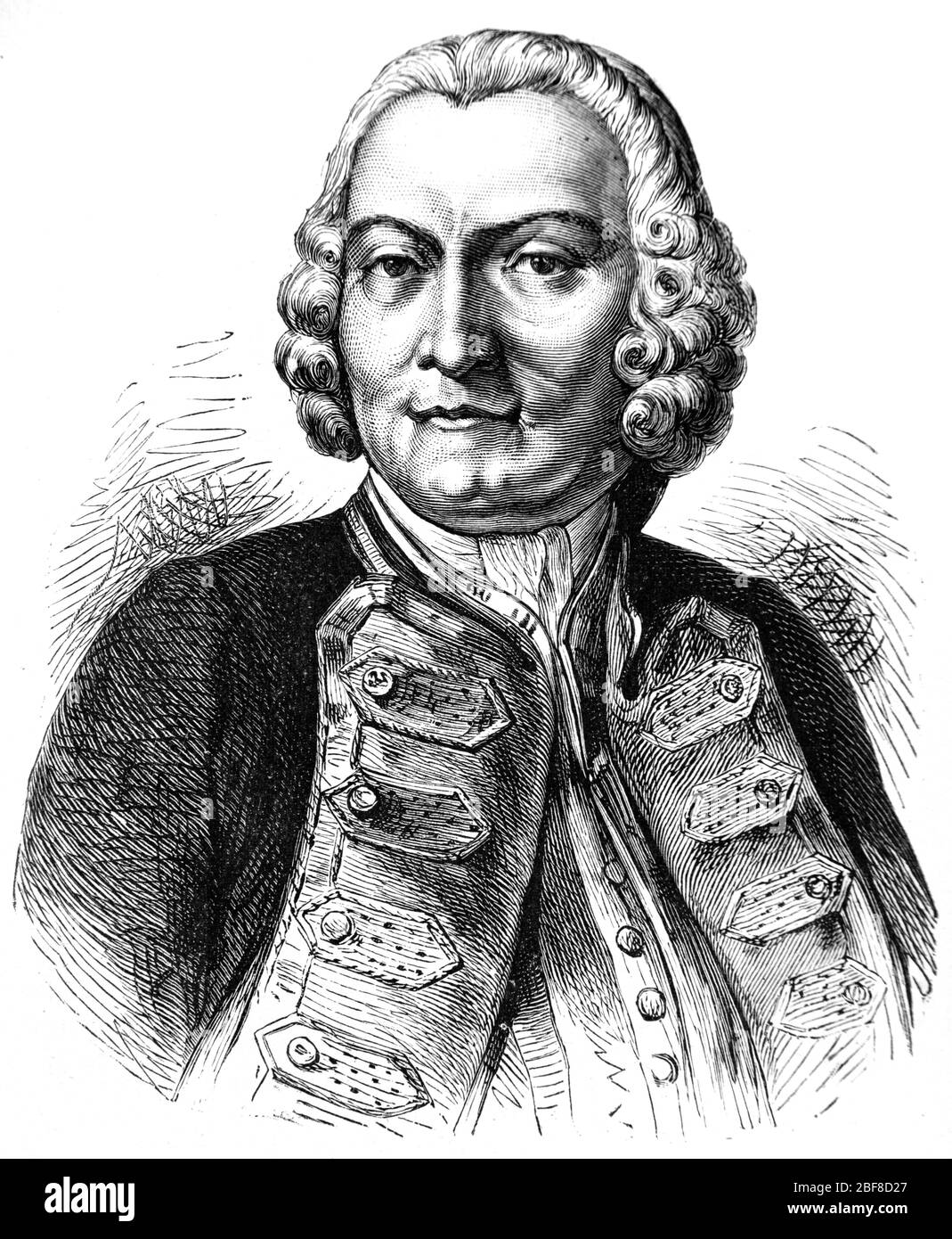 Porträt von George Anson, 1. Baron Anson oder Lord Anson (1697-1762) Offizier der britischen Royal Navy und erster Lord der Admiralität (1757-1762). Vintage oder Old Illustatation oder Gravur Stockfoto