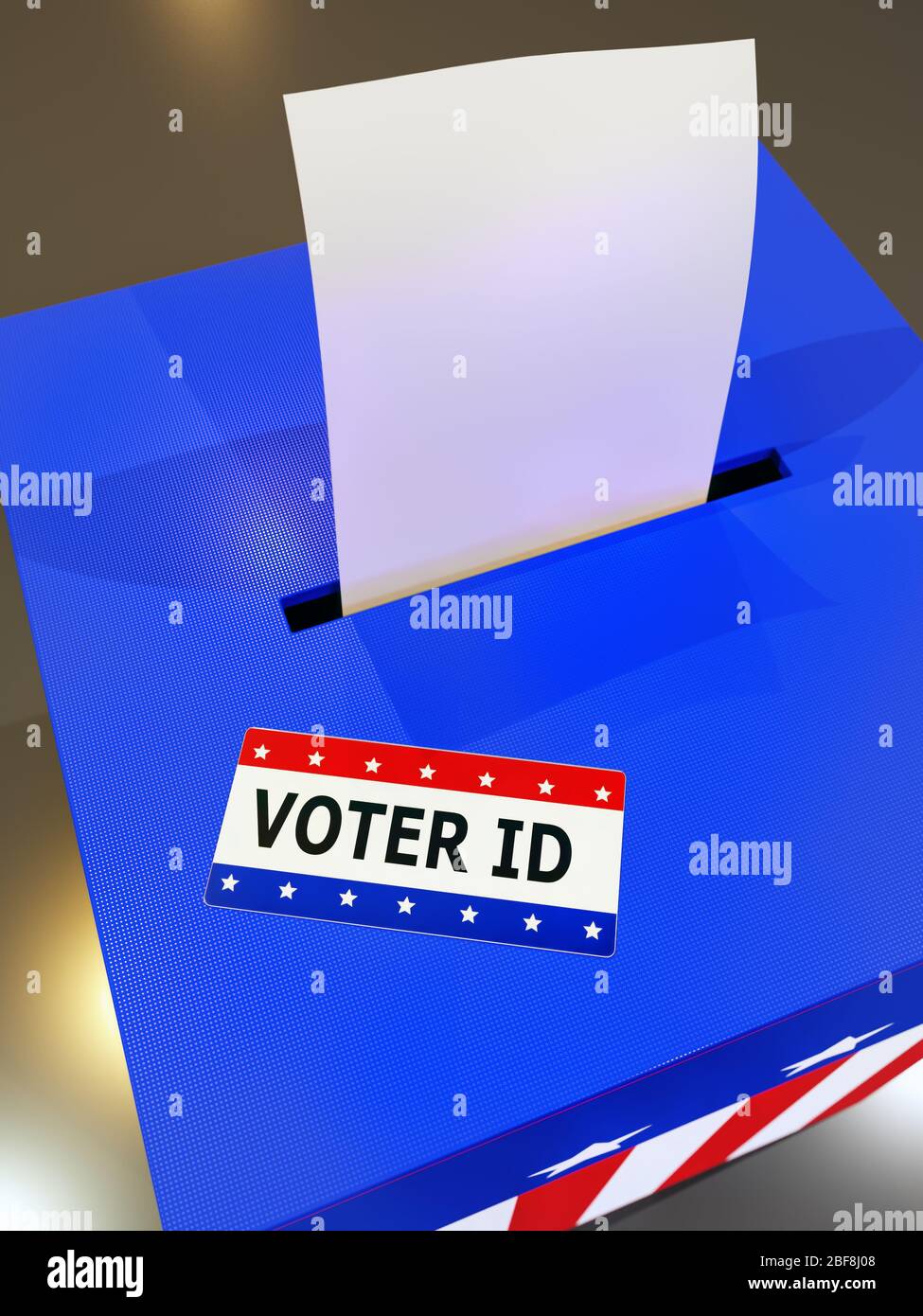 3D-Darstellung des Wählerausweises auf der amerikanischen Wahlurne Stockfoto