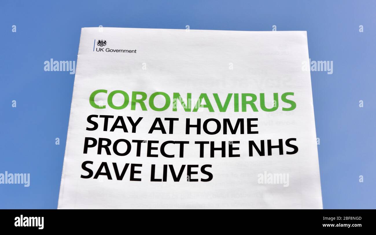 Coronavirus, covid-19 Regierung öffentliche Informationsbroschüre Stockfoto
