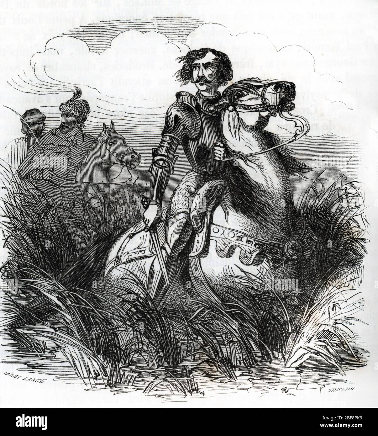 La mort de Louis II Jagellon roi de Hongrie, de Croatie et de Boheme (1506-1526) d'une chute de cheval (tot von Ludwig II. Von Ungarn 1526) Gravur Fr. Stockfoto