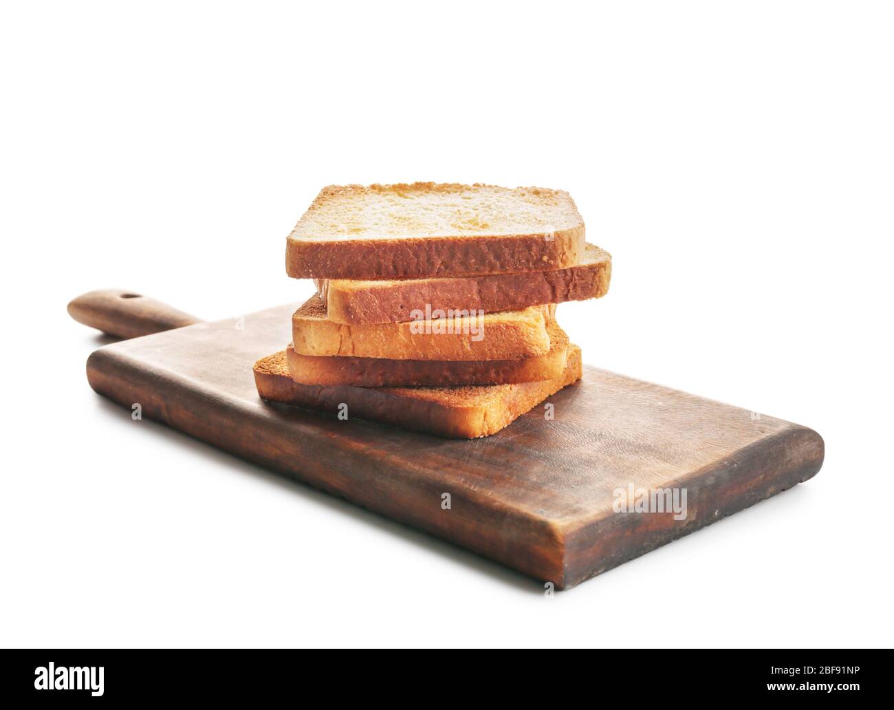 Scheiben Toastbrot auf weißem Hintergrund Stockfoto