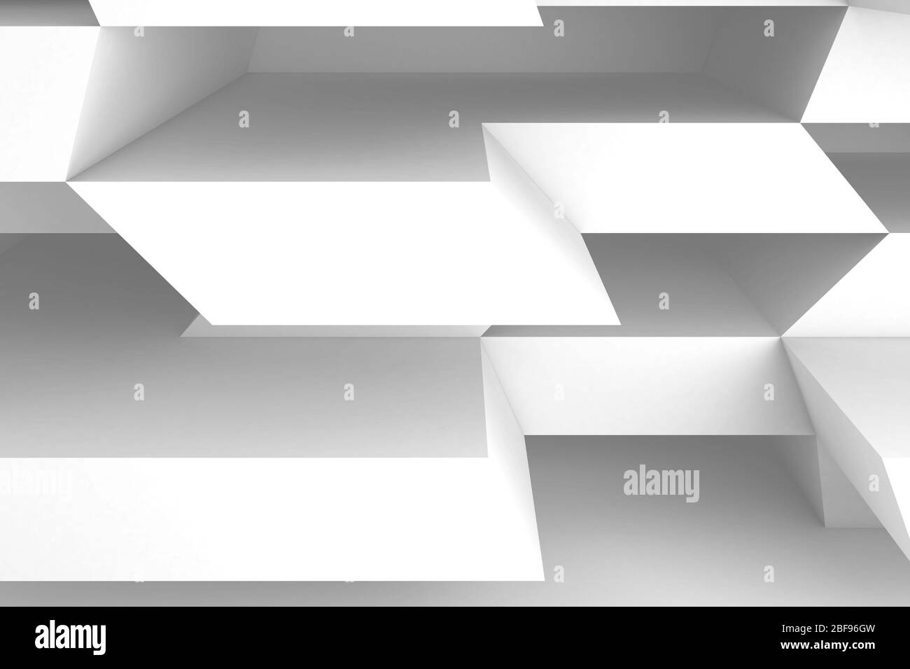 Abstrakter weißer geometrischer Hintergrund, parametrisches Muster an der Wand, 3d-Rendering-Illustration Stockfoto