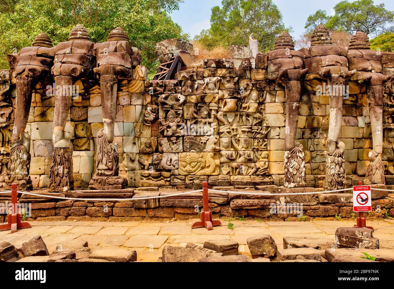 Detail der Terrasse der Elefanten in Angkor Thom, Angkor, Siem Reap, Thailand Stockfoto