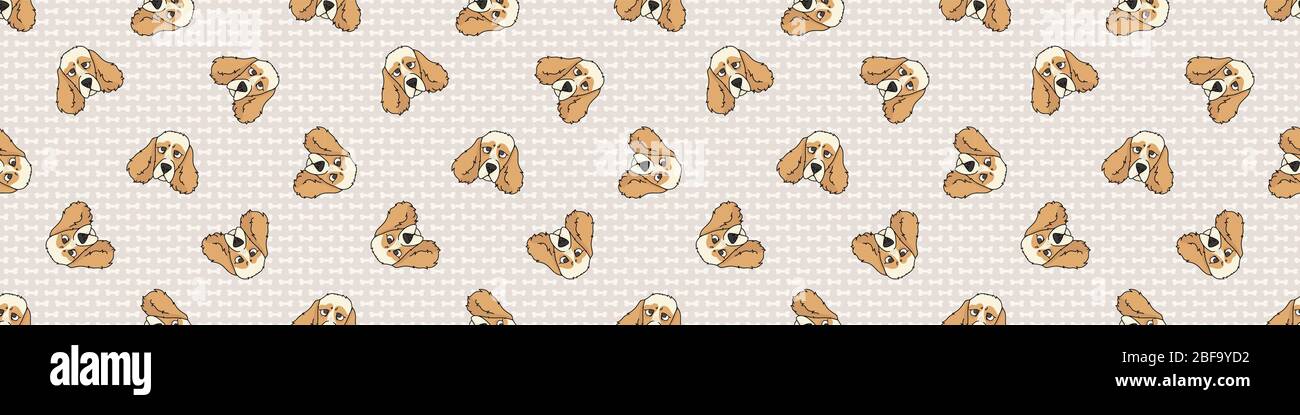 Hand gezeichnet niedlichen Cocker Spaniel Gesicht Rasse Hund nahtlose Border Muster. Reinrassige Stammbaum Hund Hintergrund. Hundeliebhaber Englisch Jagd Haustier washi Stock Vektor