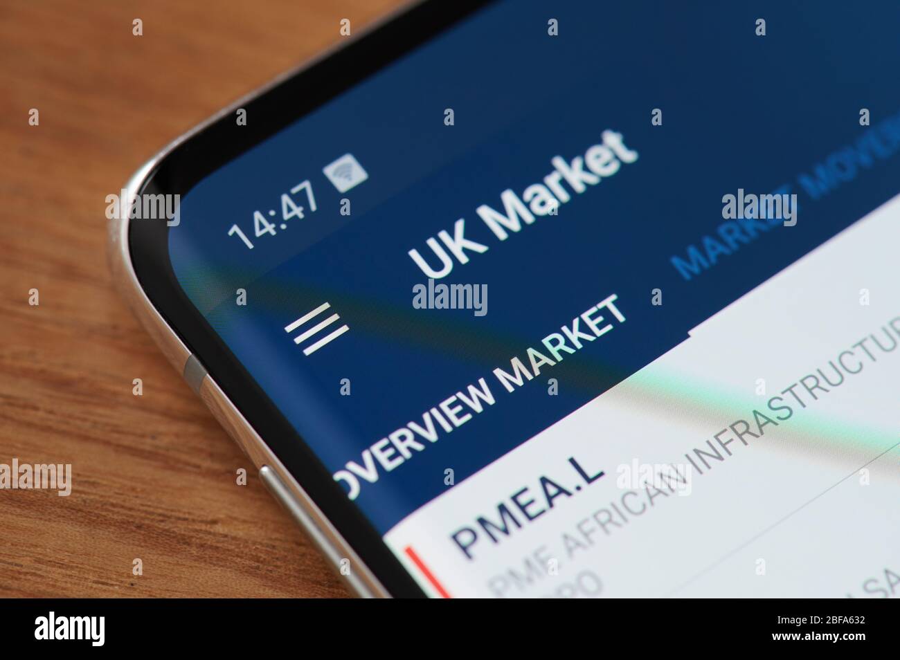 New-York , USA - 17. April 2020: UK Market Stock App Nahaufnahme auf Smartphone-Bildschirm Stockfoto