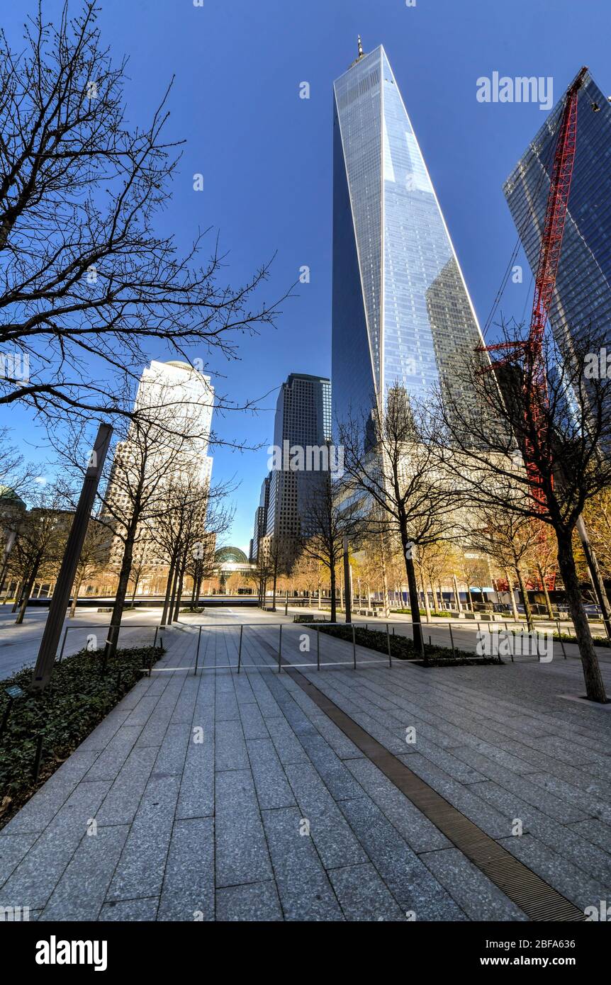 World Trade Center Memorial in New York City auf PAUSE während der Coronavirus COVID-19 Pandemie Stockfoto