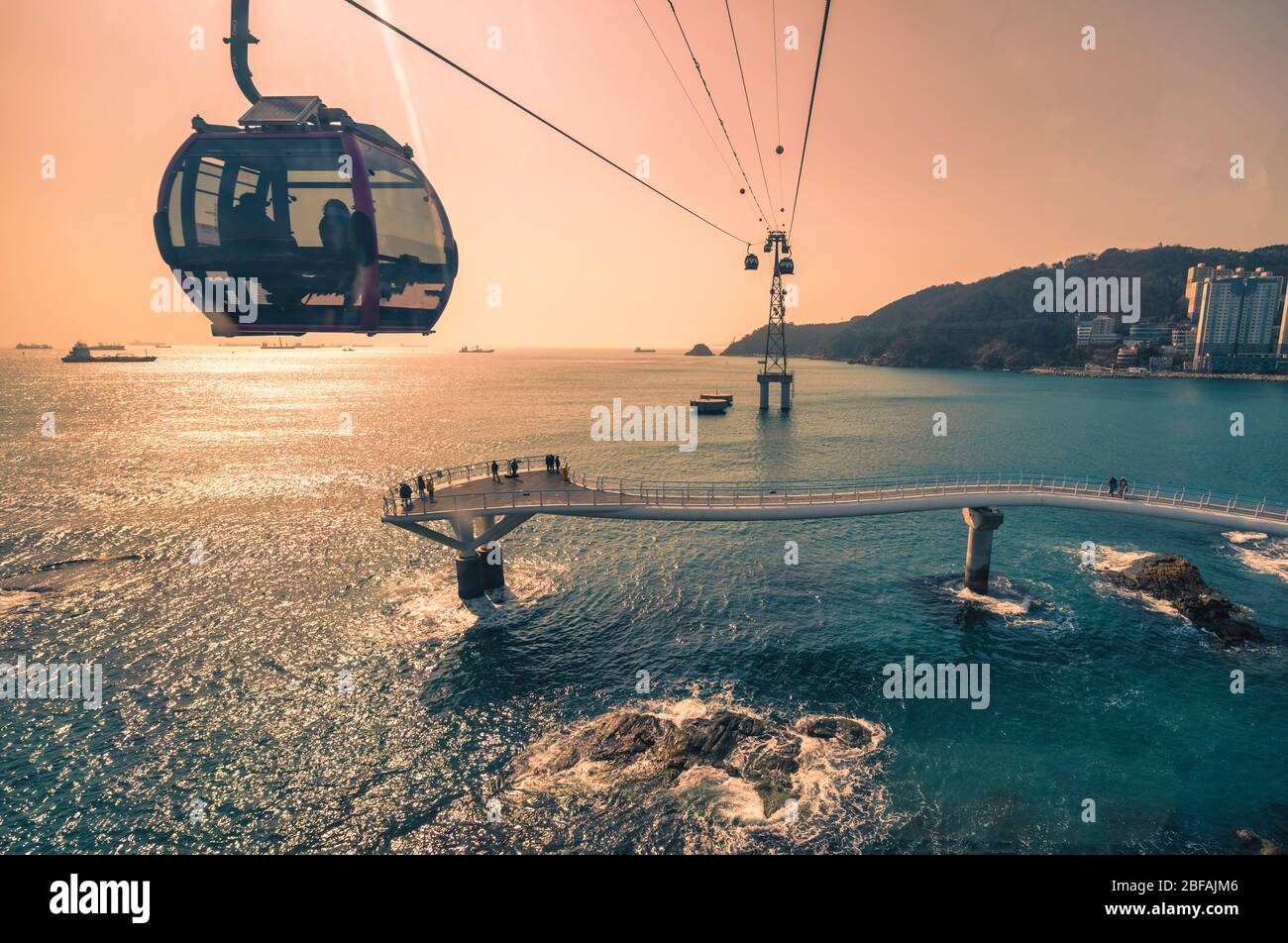 Busan Stadt mit Haeundae Strand in Busan, Süd Gyeongsang Provinz, Südkorea. Stockfoto