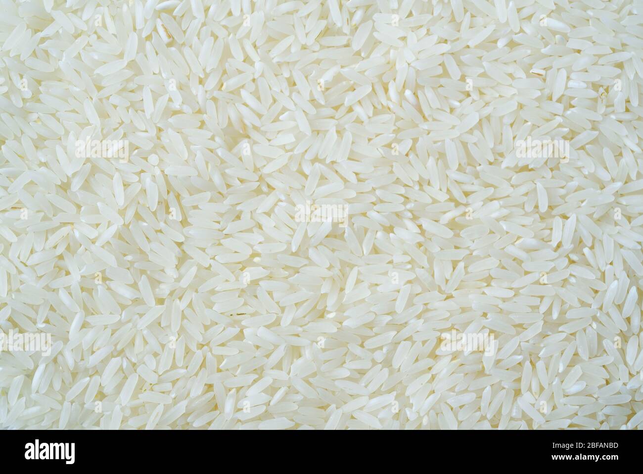 Makroansicht des Reishaufens auf weißem Hintergrund Stockfoto