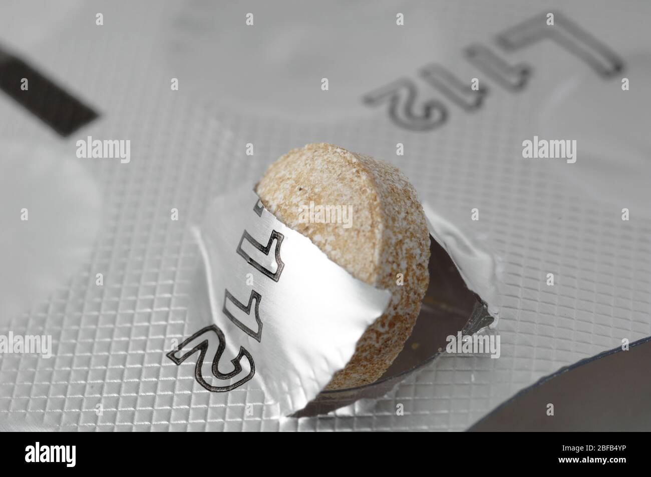 Nahaufnahme von Formoline, eine Diätpille, die bei der Verringerung der Kalorienzufuhr hilft. Stockfoto