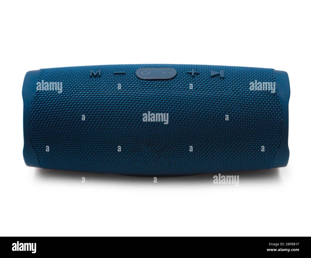 Moderner bluetooth marineblauer Musiklautsprecher auf weißem Hintergrund isoliert. Stockfoto