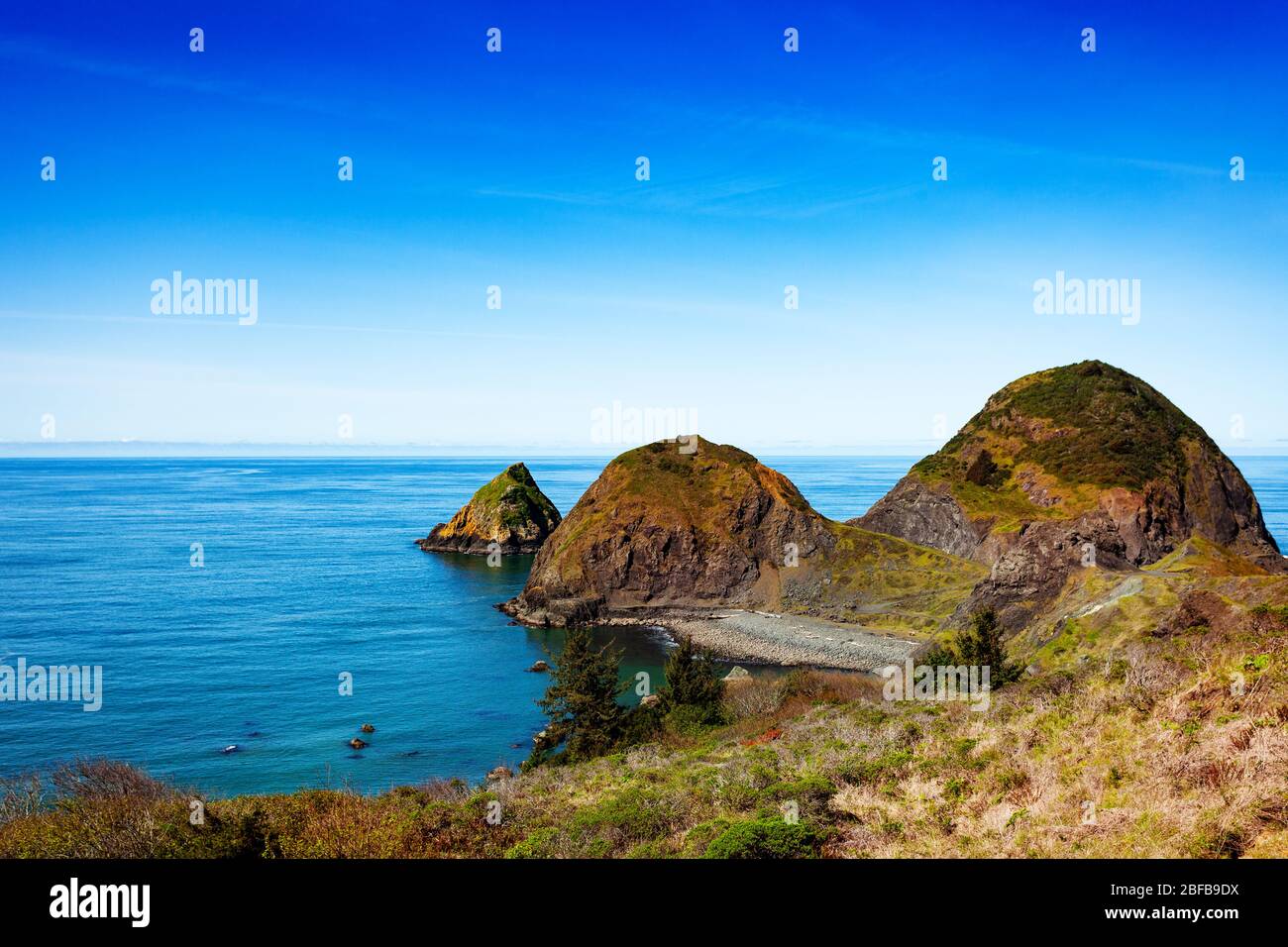 Blick auf die großen Felsen im Meer, Gold Beach. Oregon, USA Stockfoto