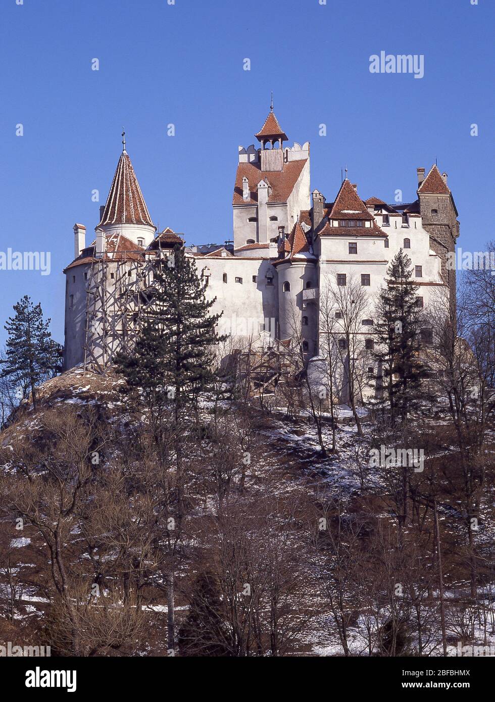 Bran (Dracula's) Schloss im Schnee, Bran, Brasov County, Rumänien Stockfoto