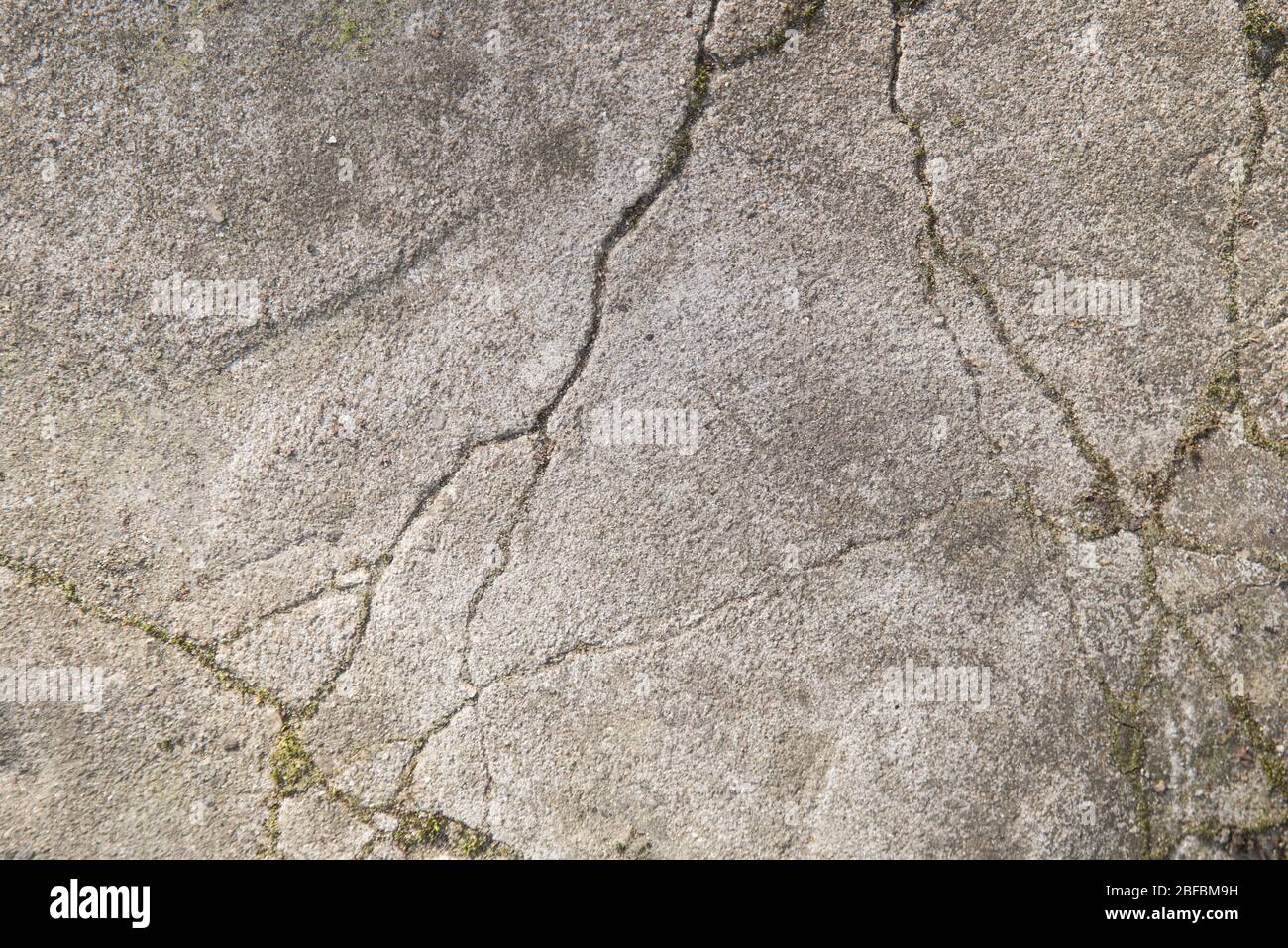 Nahaufnahme der Risse in einem Betonpfad Stockfoto