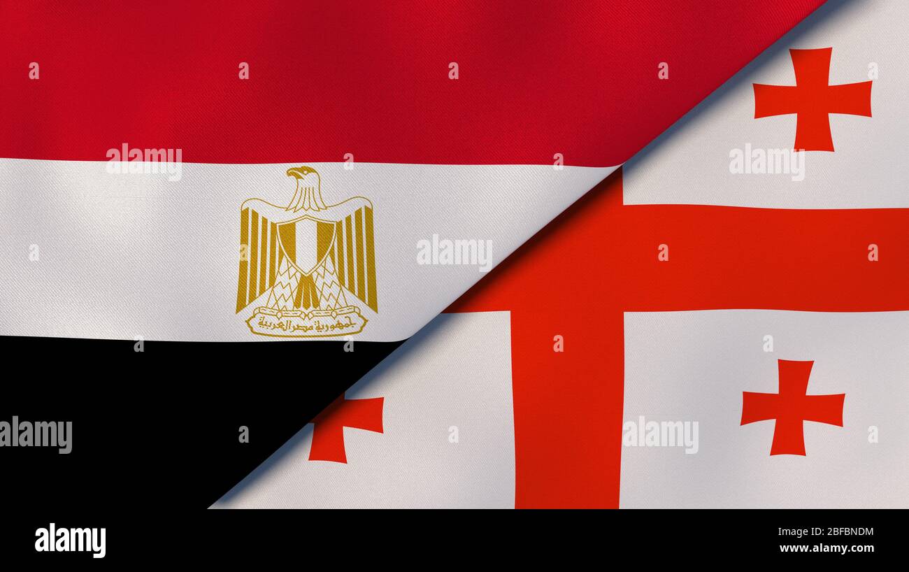 Zwei Staaten Flaggen von Ägypten und Georgien. Qualitativ hochwertiger Hintergrund. 3d-Darstellung Stockfoto