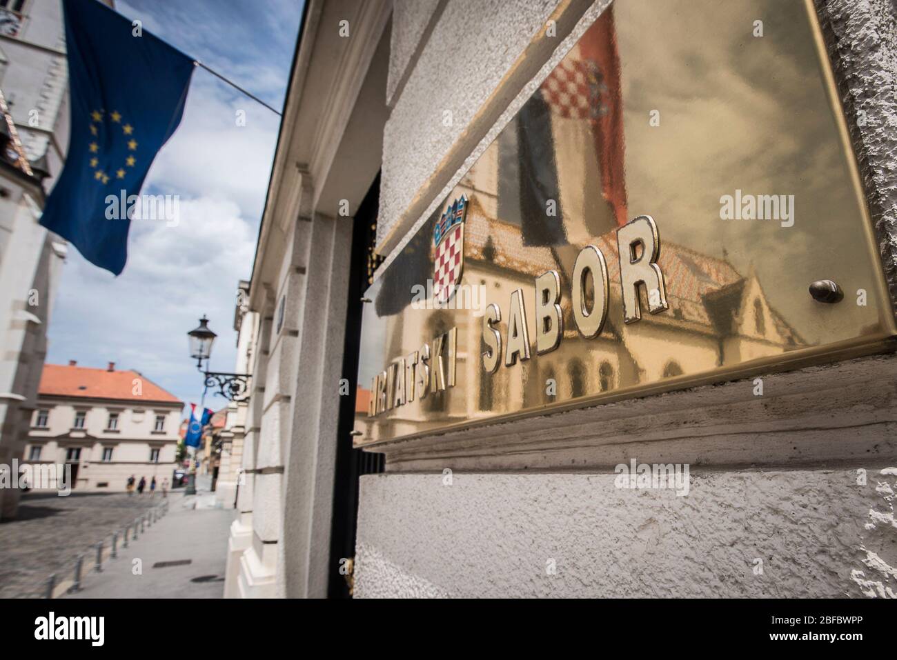 Zagreb Altstadt, Regierung und parlamentsgebäude, Hauptplatz, Markt. Stockfoto