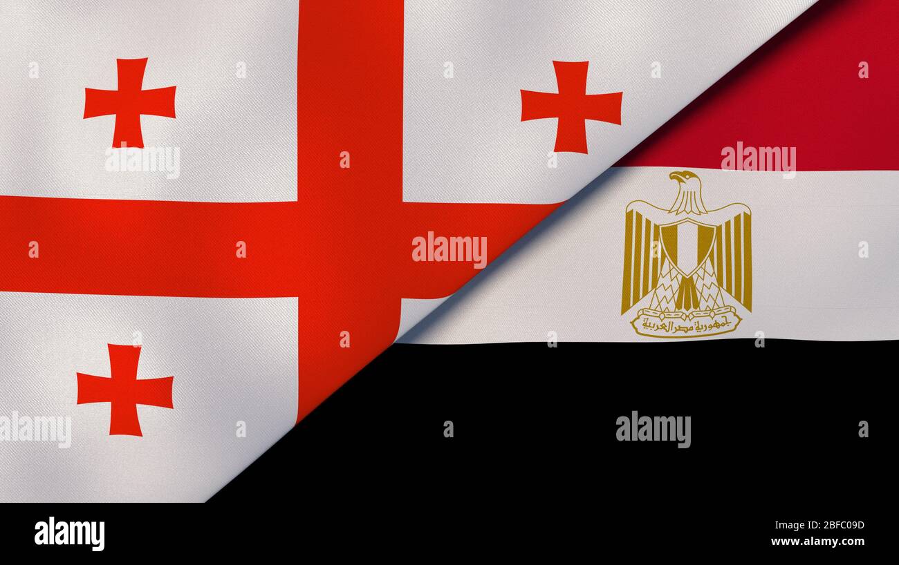 Zwei Staaten Flaggen von Georgien und Ägypten. Qualitativ hochwertiger Hintergrund. 3d-Darstellung Stockfoto